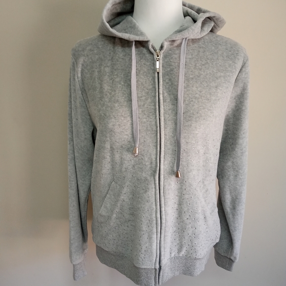 Level Eight Velour Velvet gray hooded jacket full - Picture 2 of 11